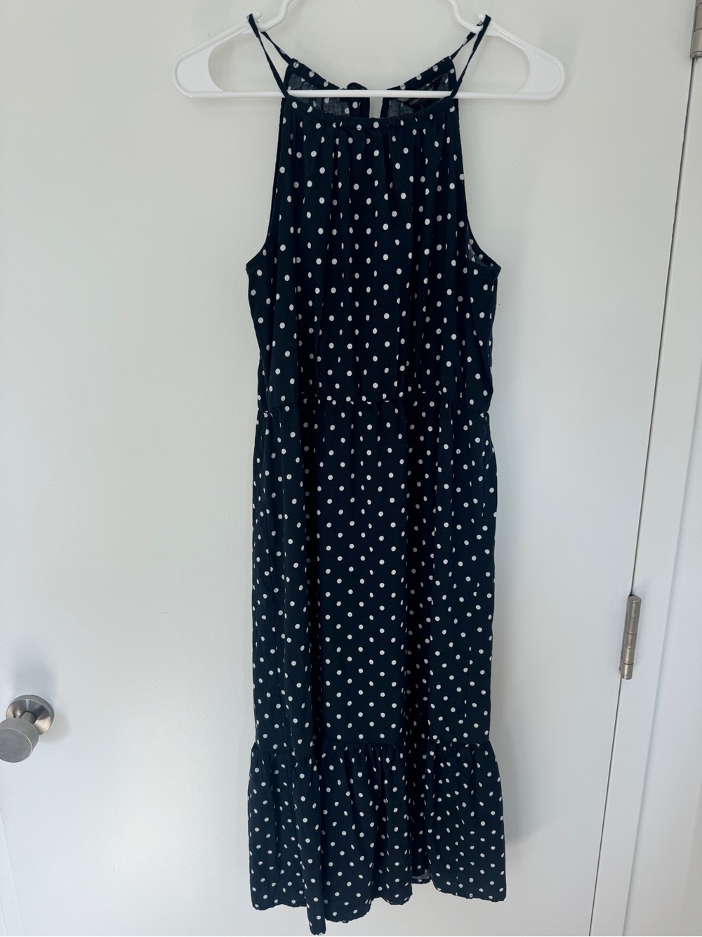 Banana Republic Black Polka Dot Midi Halter Dress